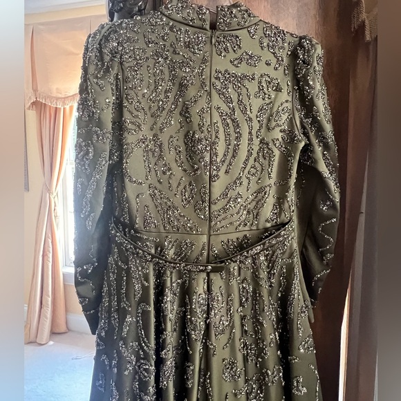 Olive Green Beaded Formal Gown - Picture 6 of 8